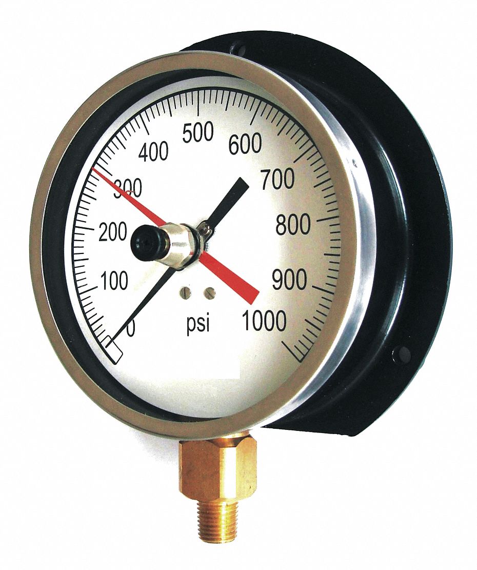 GRAINGER APPROVED Pressure Gauge, 0 to 1000 psi Range, 1/4" NPT, ±0.50