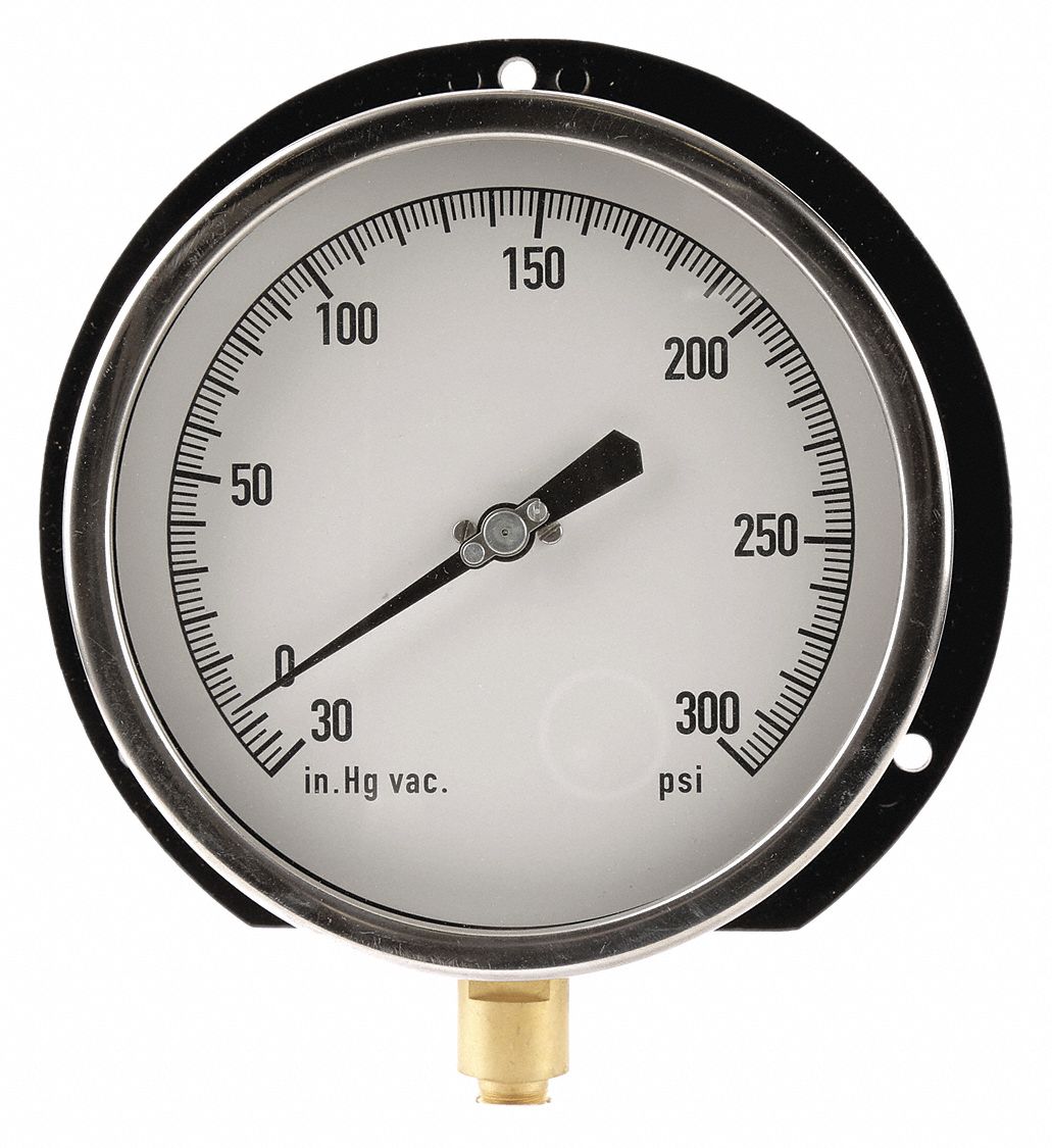 GRAINGER APPROVED Compound Gauge, 30" Hg Vac to 300 Psi Range, 1/4" NPT