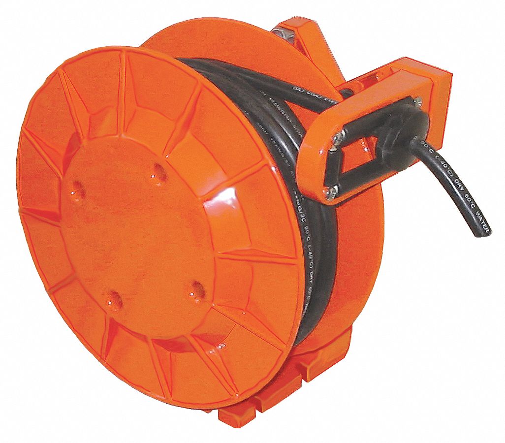 GLEASON Retractable Cord Reel, 600VAC, Flying Lead, 50 ft., Orange Reel