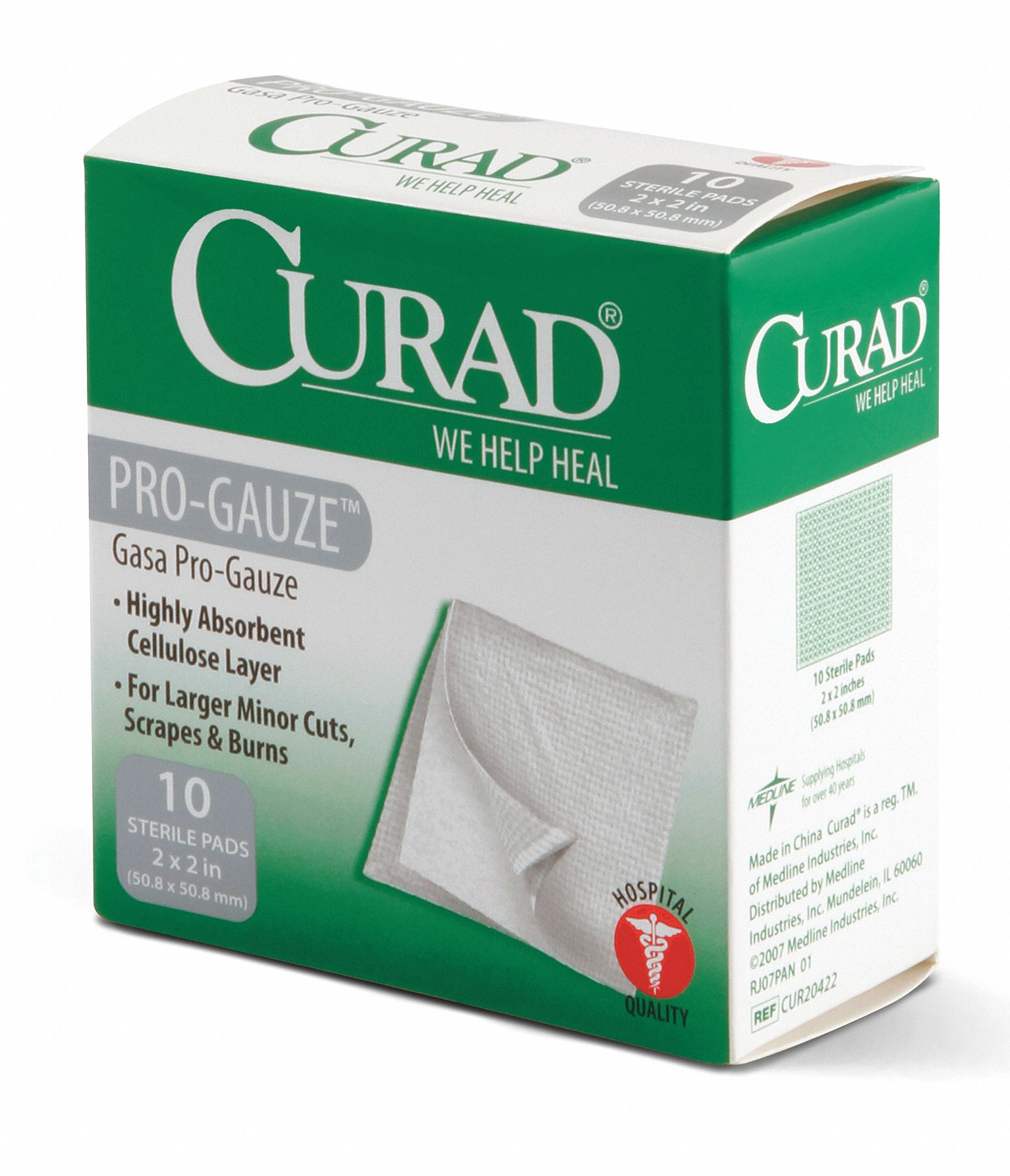 CURAD Gauze Pad,Sterile,White,PK10 11L750CUR20422RB Grainger