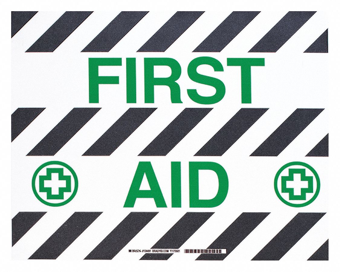 First Aid Sign,14x18,Blk/Grn/Wht