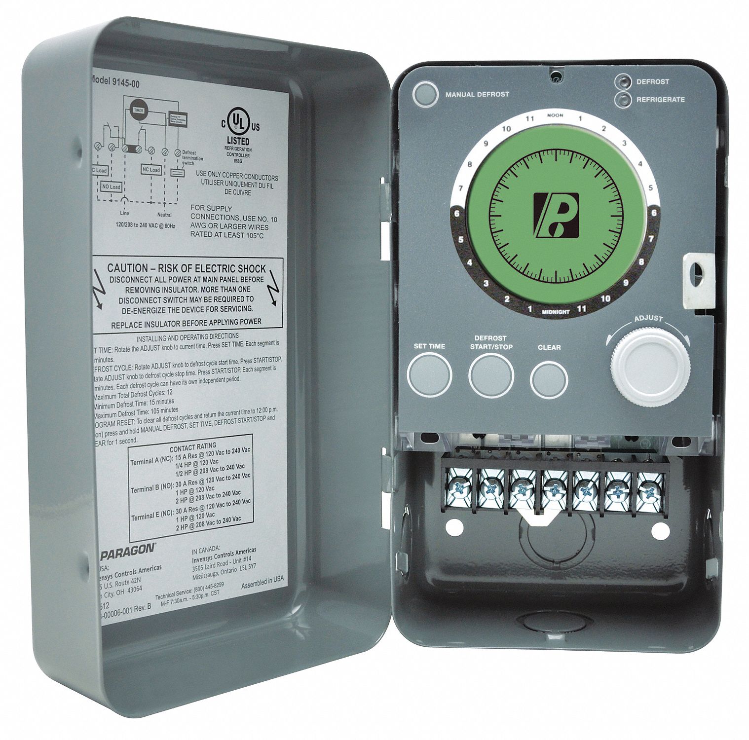 PARAGON Defrost Timer Control, 120/208/240VAC Voltage, Defrost Time