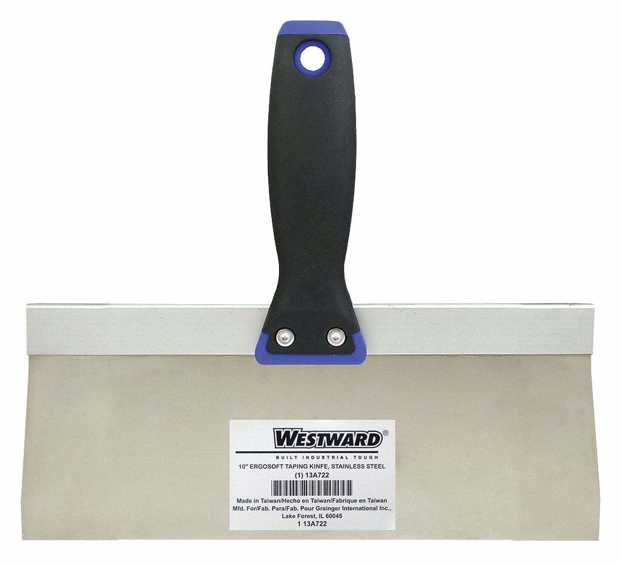 WESTWARD Flexible Taping Knife with 10" Stainless Steel Blade, Black/Blue 13A72213A722 Grainger