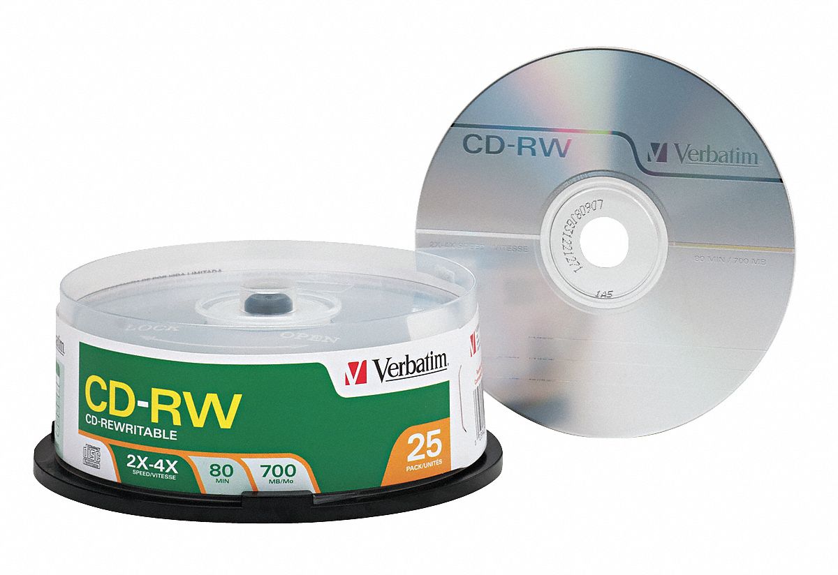 VERBATIM CD RW Disc 700 MB Capacity 4x Speed 14F863 VER95169 Grainger