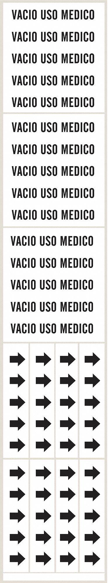 Pipe Mrkr,Vacio USO Medico,Wht,to 3/4 In