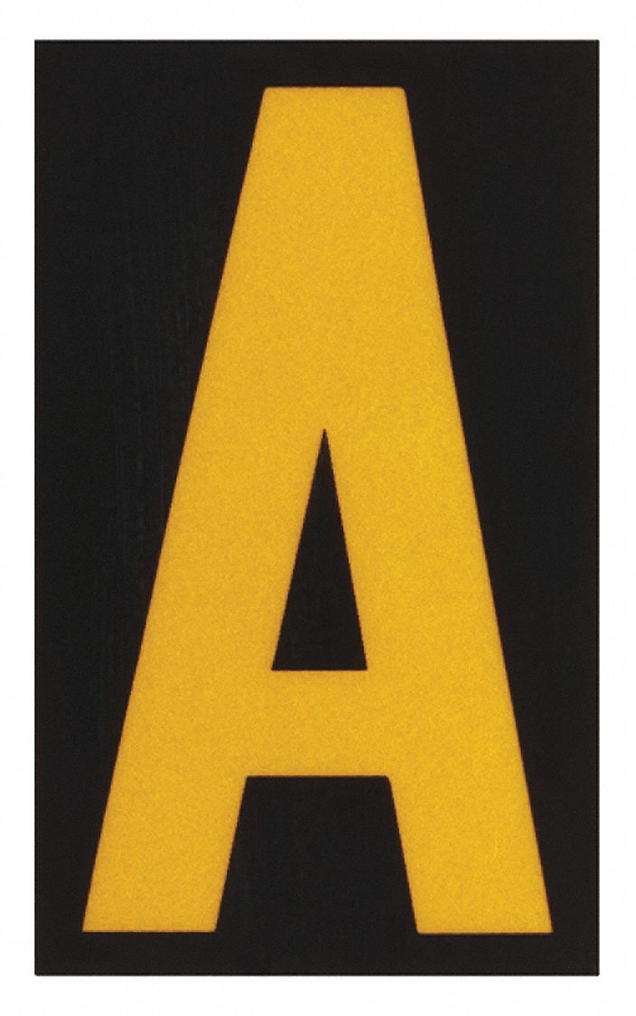 BRADY Letter Label, A, Yellow On Black, 2 1/2 in Character Height, 25