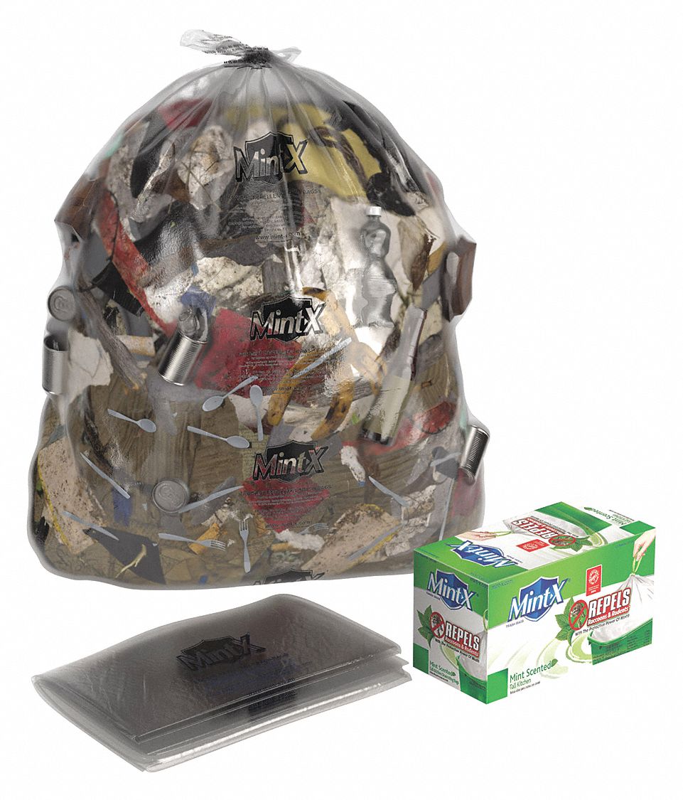 MINTX RodentRepellent Recycled Trash Bag, 44 gal., LLDPE, Flat Pack