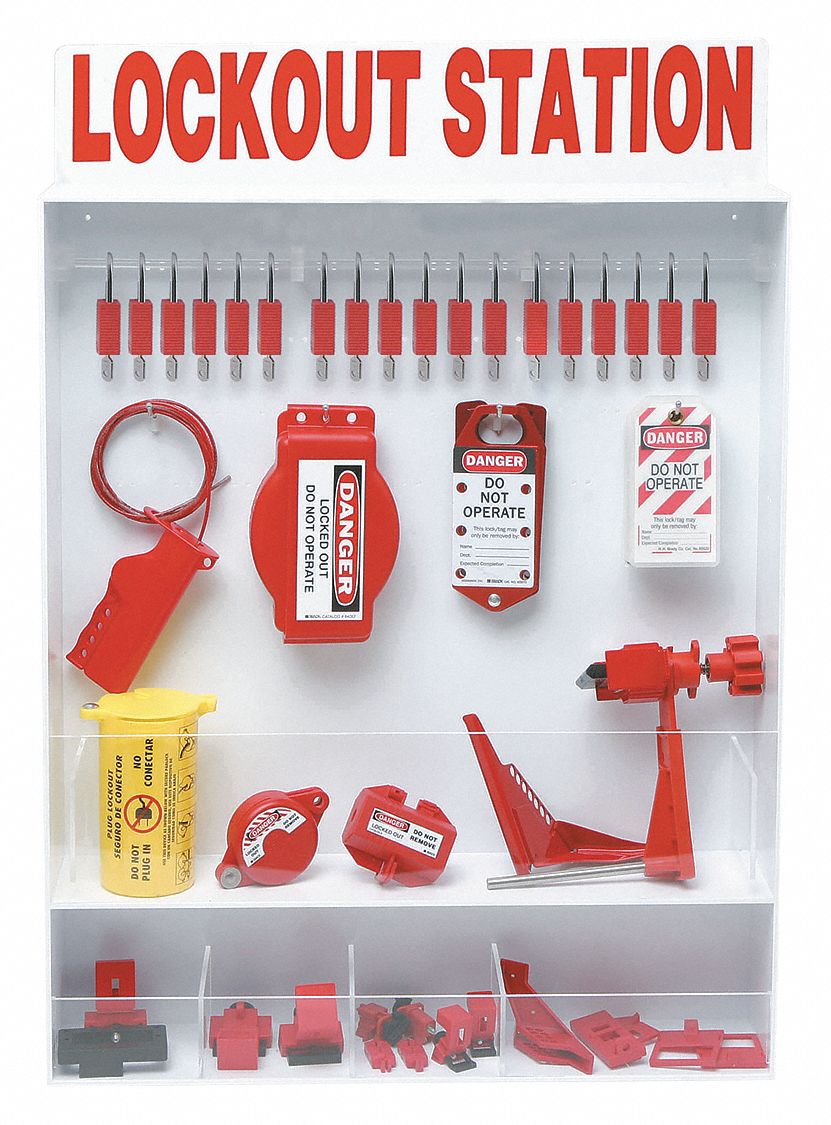 BRADY Lockout Station, Filled, Electrical/Valve Lockout, 30 in x 25 in