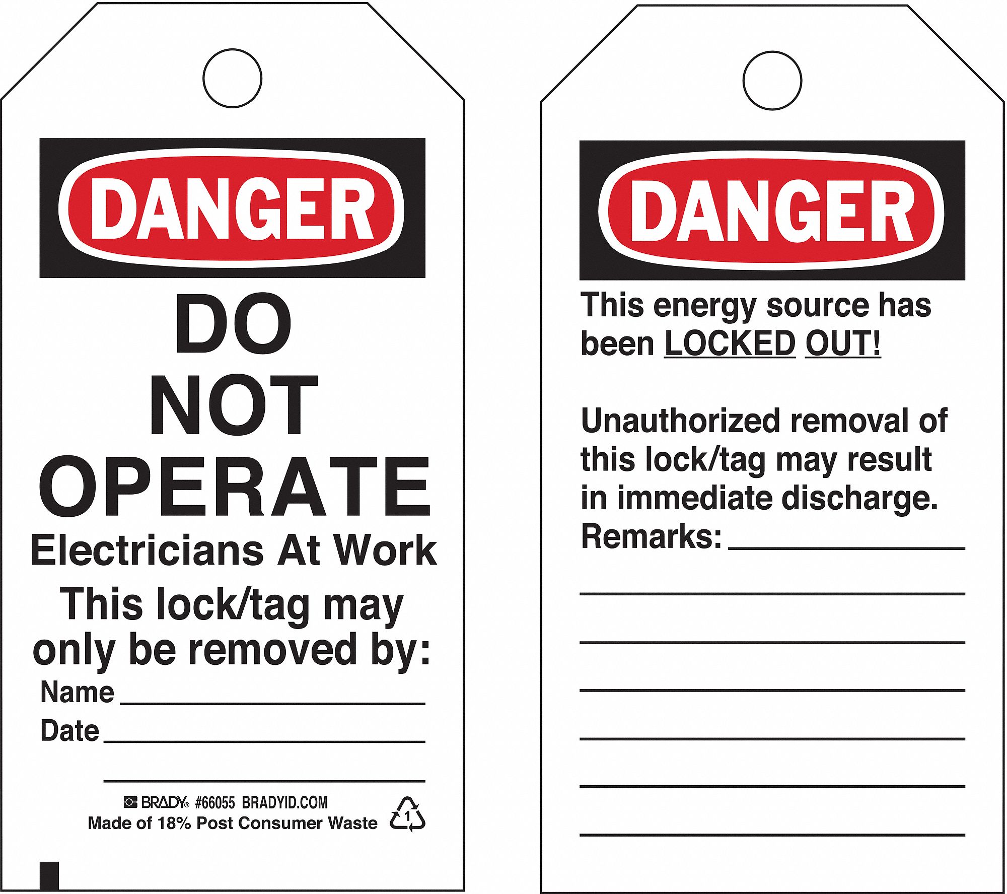 Laminated PolyesterDo Not Operate Electricians At Work This Lock/Tag May Only Be Removed By