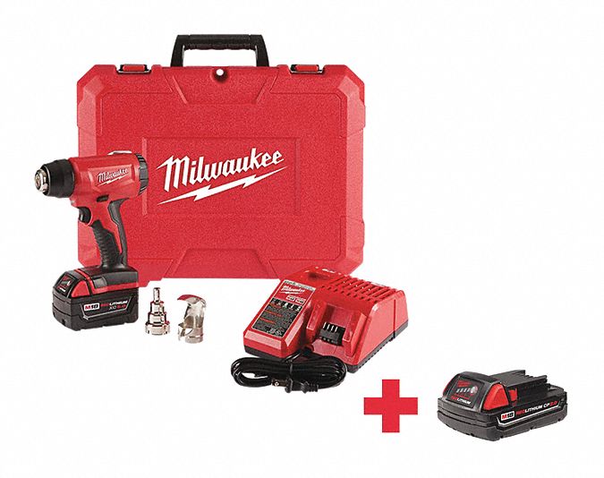 MILWAUKEE Electric Heat Gun Kit 18VDC, Dual Temp. Settings, 0° to 875°F