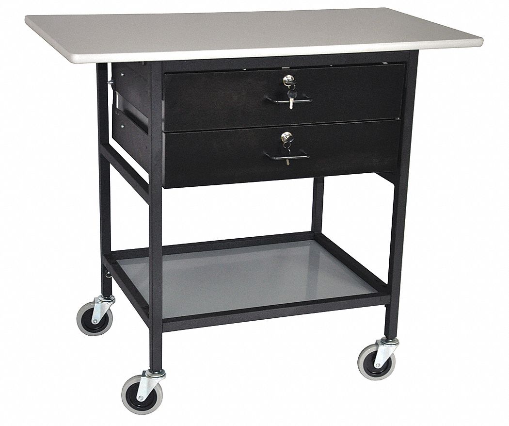 GRAINGER APPROVED Adjustable Height Work Table, 20" Depth, 35" to 42