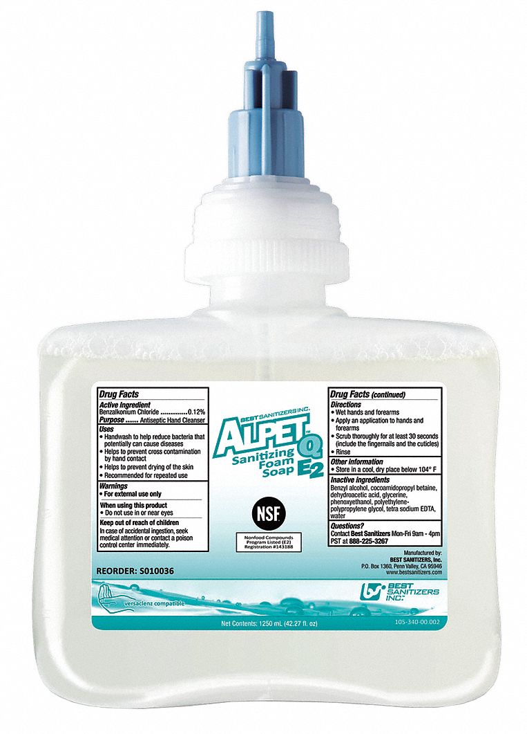 BEST SANITIZERS, INC. Foam Hand Soap,1250mL, Unscented,PK6 19RC65