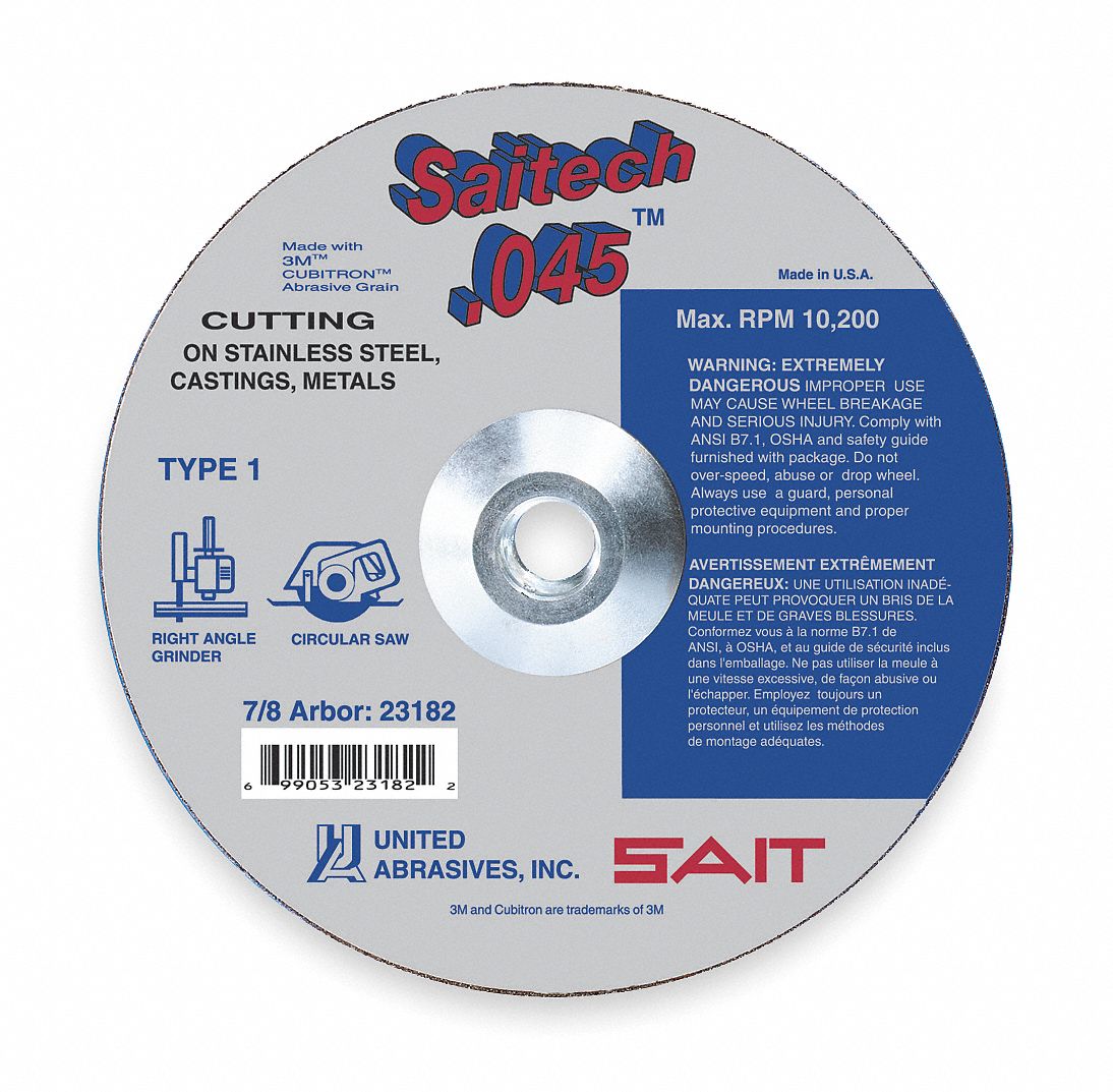 UNITED ABRASIVESSAIT 41/2", Type 1 Ceramic Abrasive CutOff Wheel, 7/