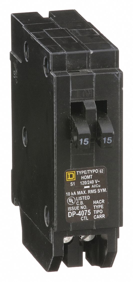 SQUARE D Miniature Circuit Breaker, Amps 15 A, Circuit Breaker Type