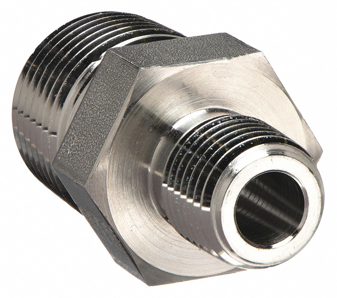 PARKER 316 Stainless Steel Hex Nipple, MNPT, 1/4" x 1/8" Pipe Size