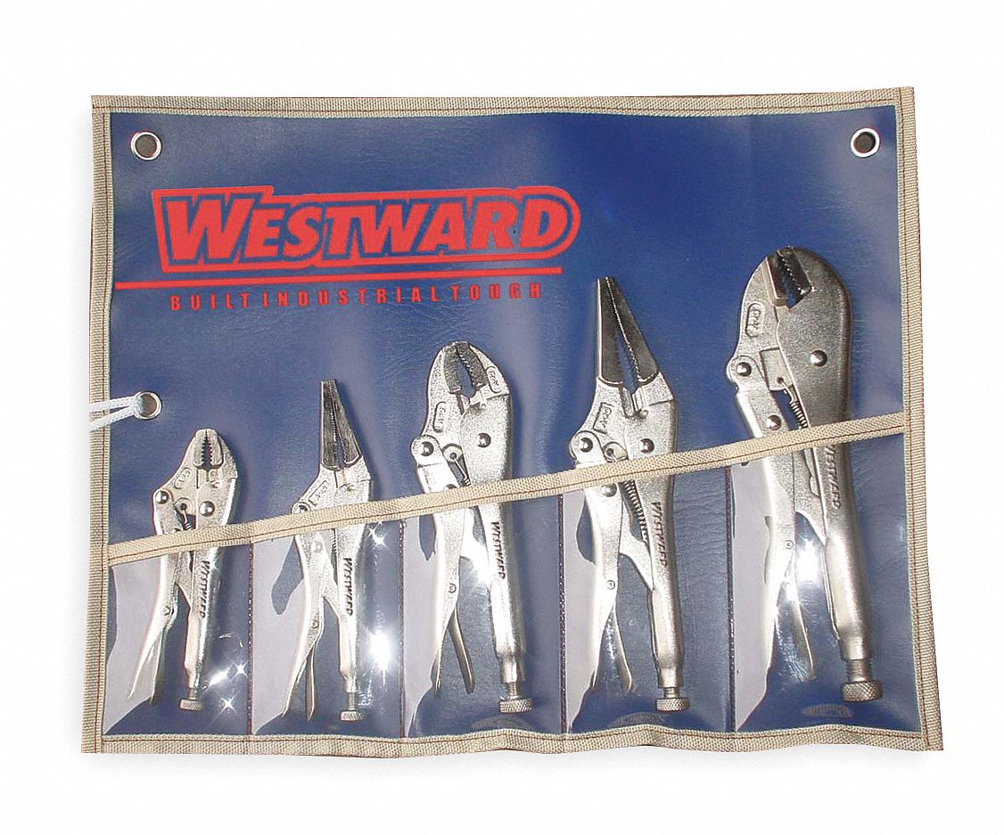 WESTWARD Locking Plier Sets, Number of Pieces 5, Jaw Capacity 1 1/8