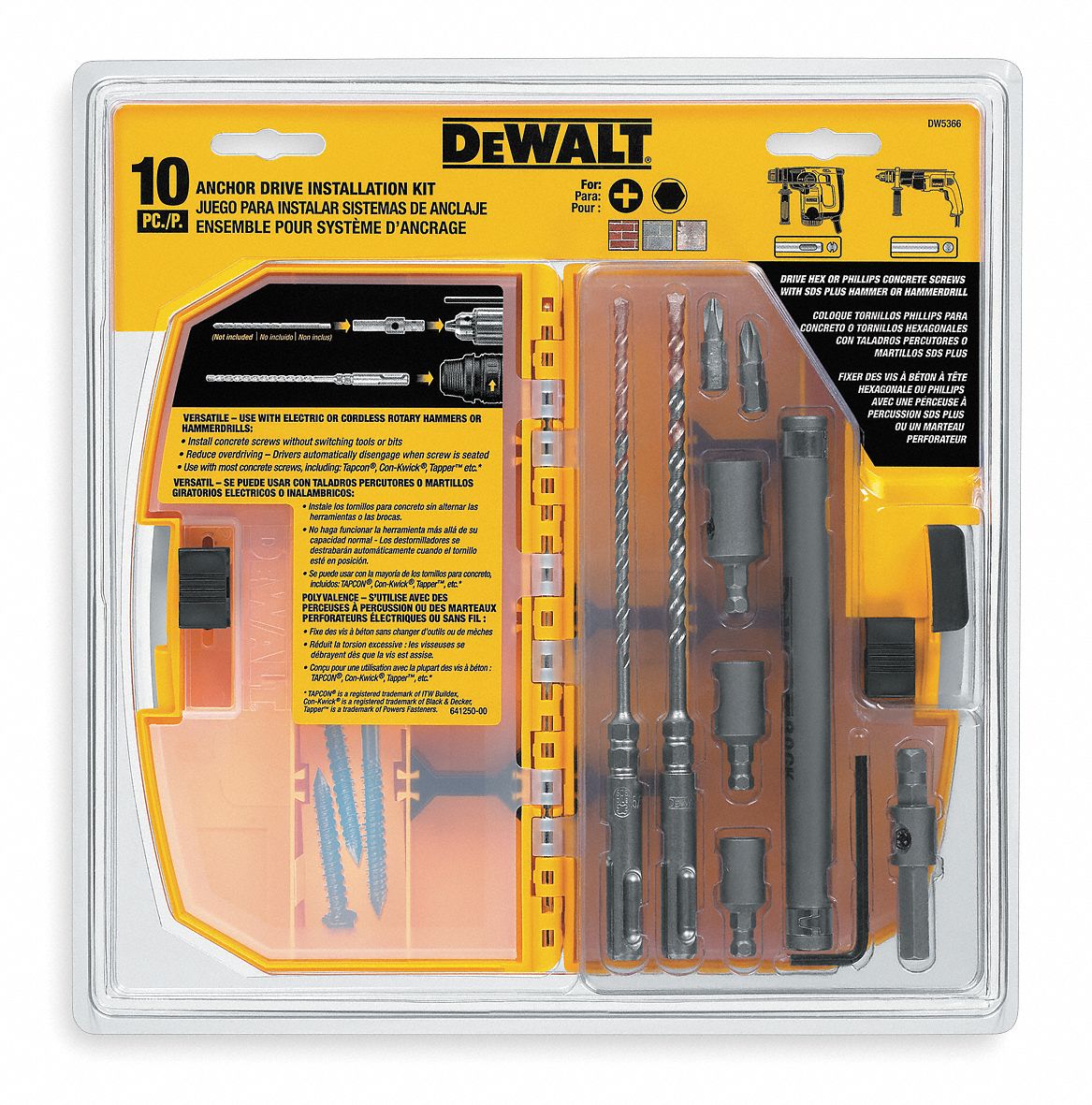 DEWALT 10PC SDS Plus Hex Hammer Drill Bit Set 1GEF8DW5366 Grainger