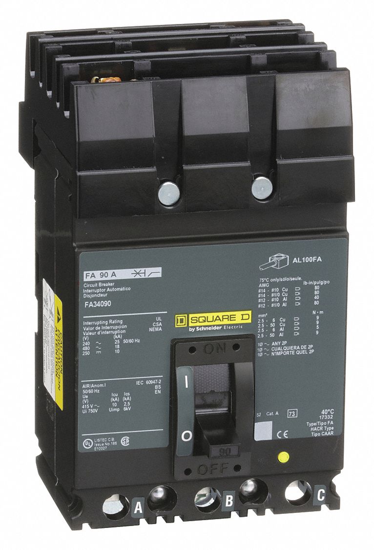 SQUARE D Molded Case Circuit Breaker, 90 Amps, Number of Poles 3