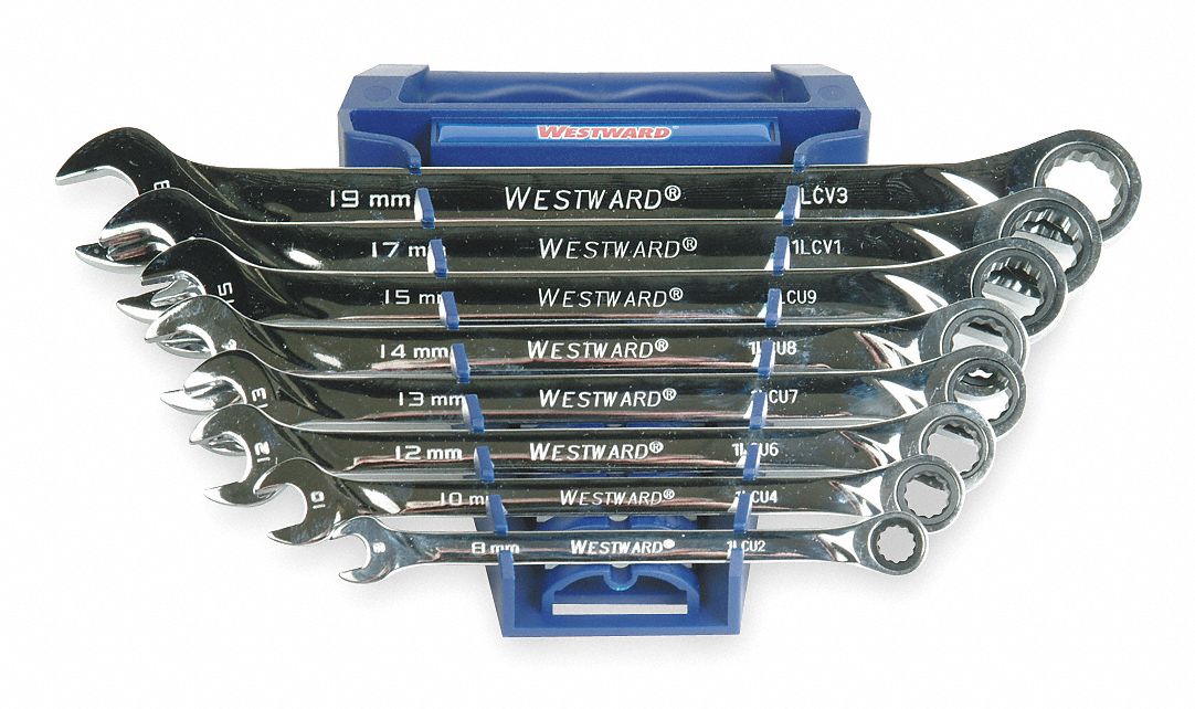 WESTWARD Ratcheting Wrench Set, Pieces 8 1LCD31LCD3 Grainger