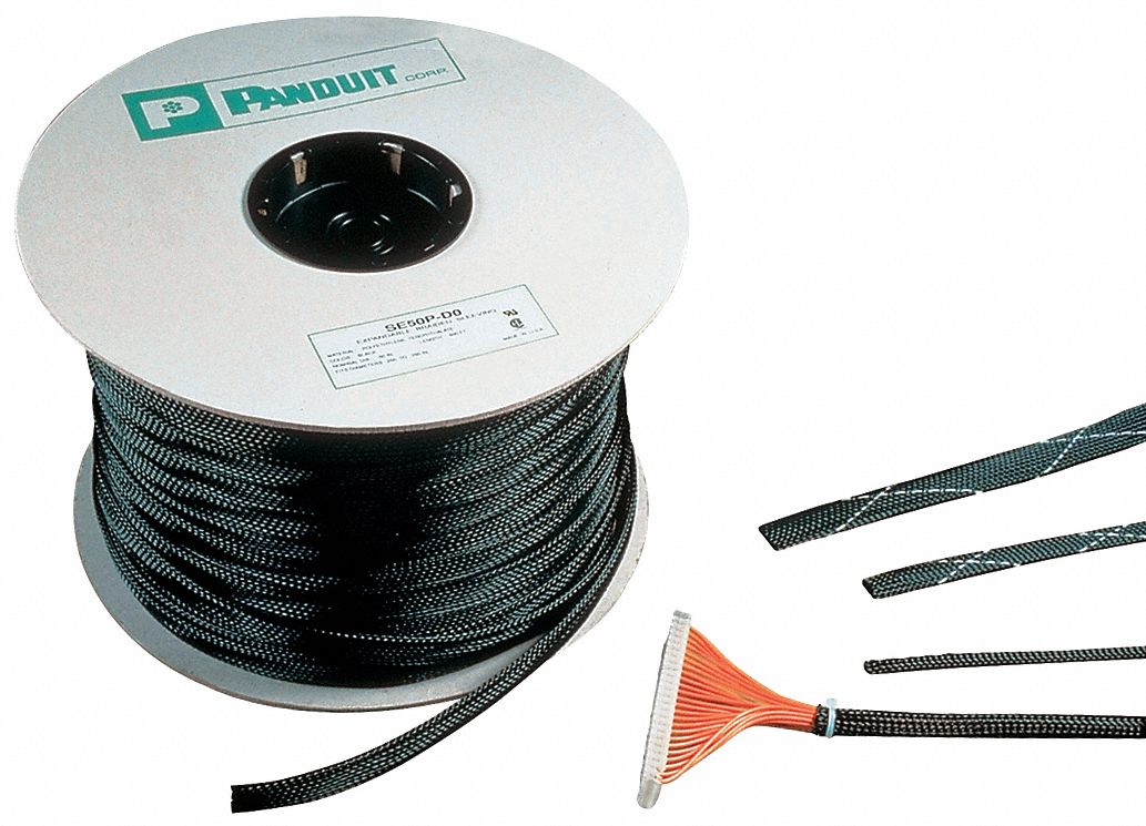 PANDUIT Expandable Braided Sleeving, I.D. 0.5 in, Length 100 ft