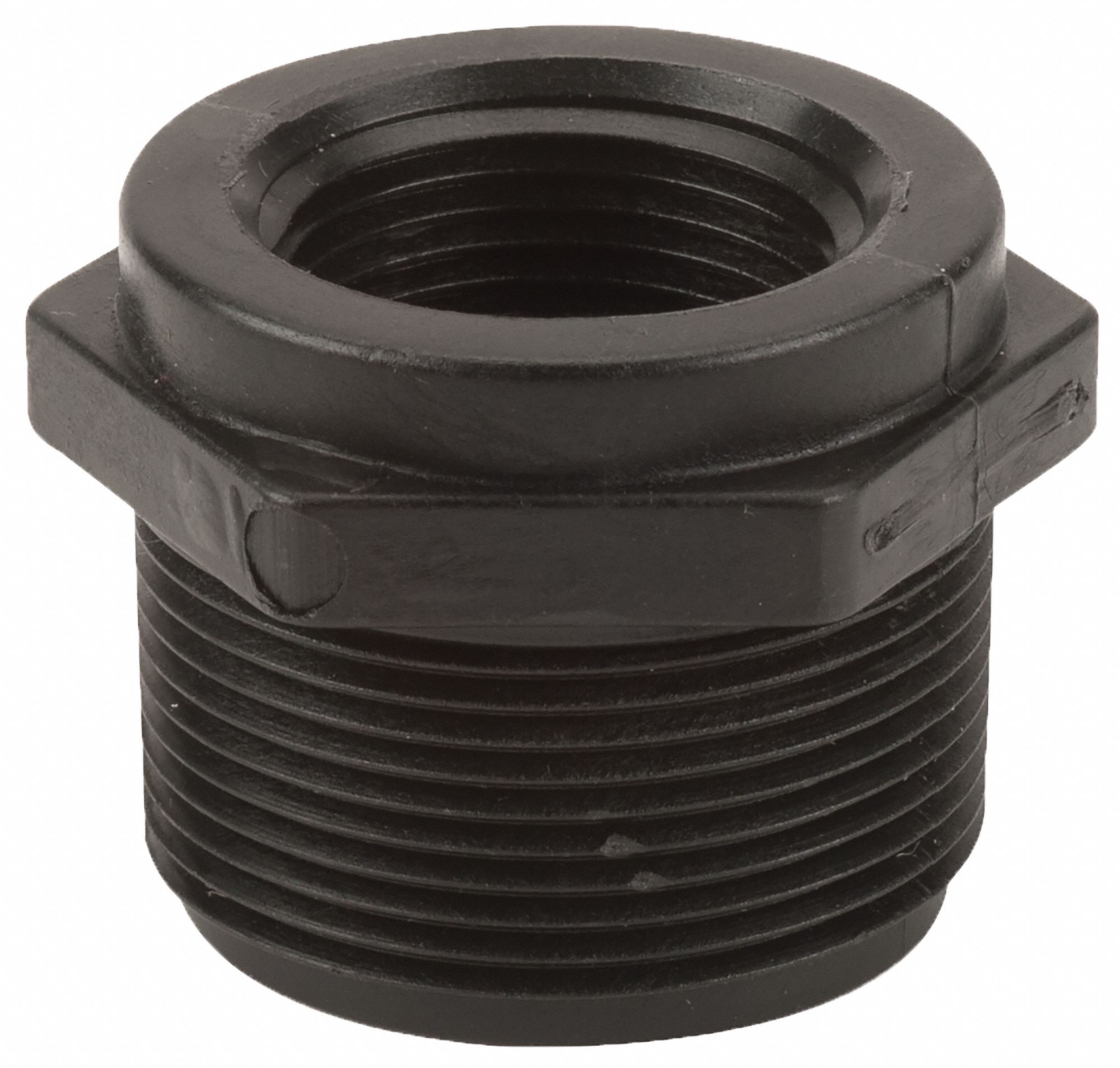 GRAINGER APPROVED 1 1/2 in x 1 in Reducing Bushing, Polypropylene, Max. Pressure 150 psi, Black