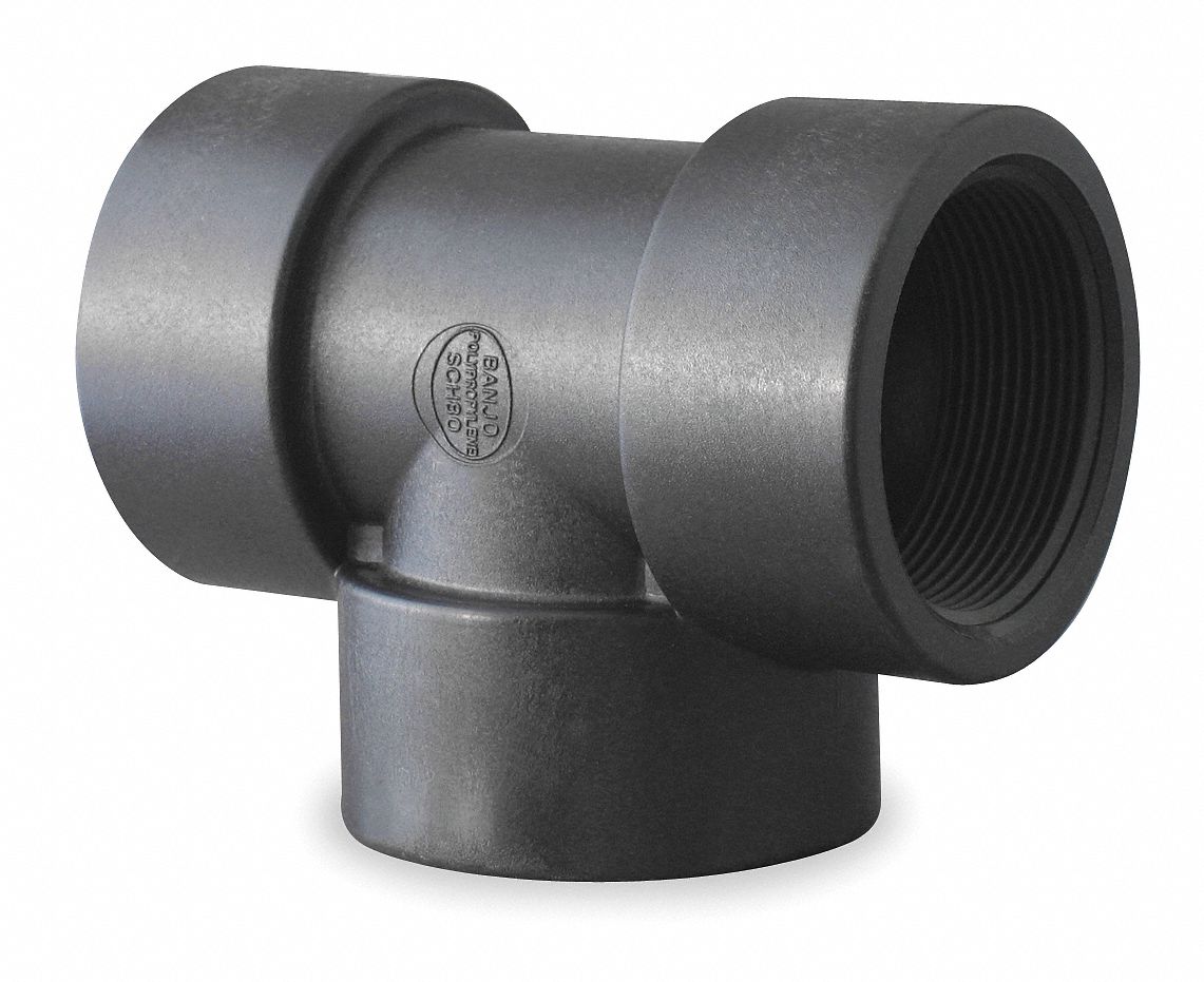 Tee,3/8 In,FPT,Poly,150 PSI,Black