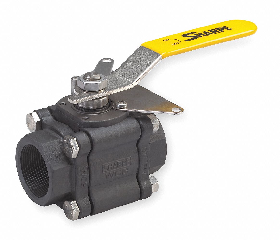 GRAINGER APPROVED Ball Valve, Carbon Steel, Inline, 3Piece, Pipe Size