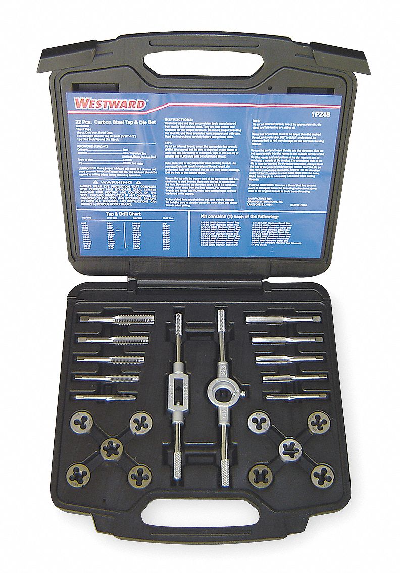 WESTWARD 22Piece Carbon Steel Tap and Die Set with 1/4" to 1/2" Size
