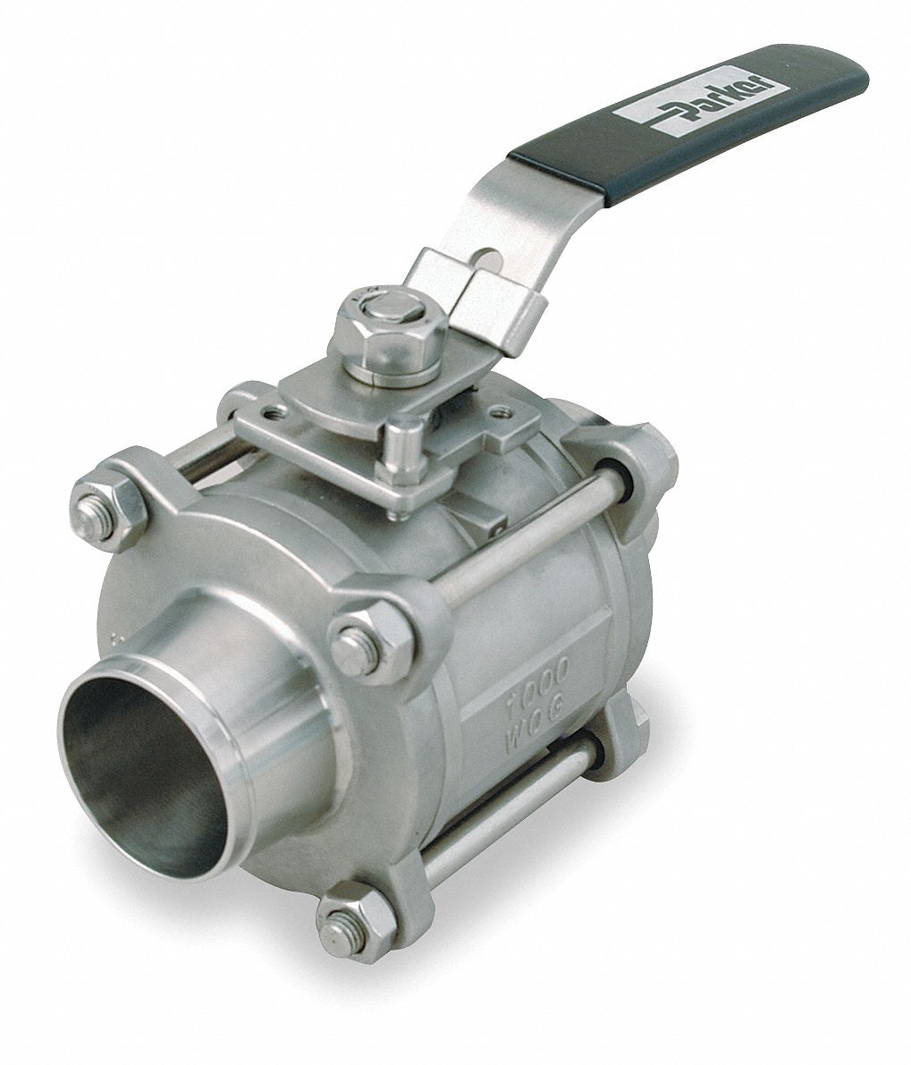 PARKER 2 1/2 in Pipe Size Self Locking Sanitary Ball Valve Butt Weld