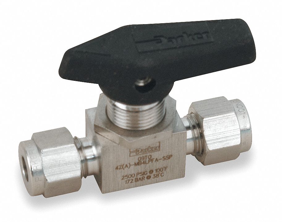 PARKER Ball Valve, 316 Stainless Steel, Inline, 1-Piece, Pipe Size 3/8