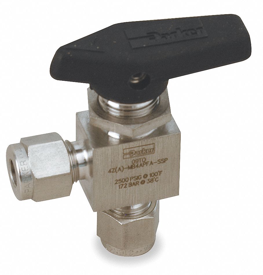 PARKER Mini Ball Valve, 316 Stainless Steel, Angle, 1-Piece, Pipe Size