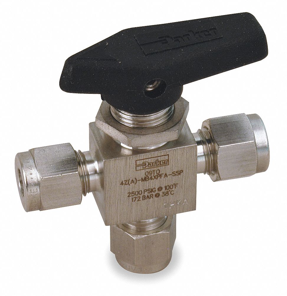 PARKER Mini Ball Valve, 316 Stainless Steel, 3-Way, 1-Piece, Pipe Size