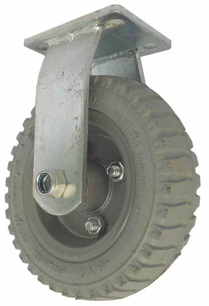 GRAINGER APPROVED Pneumatic Plate Caster, Rigid, 200 lb, 6 1/8 in Wheel