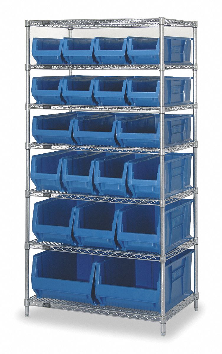 QUANTUM STORAGE SYSTEMS Steel Wire Bin Shelving with 20 Bins, 36 inW x
