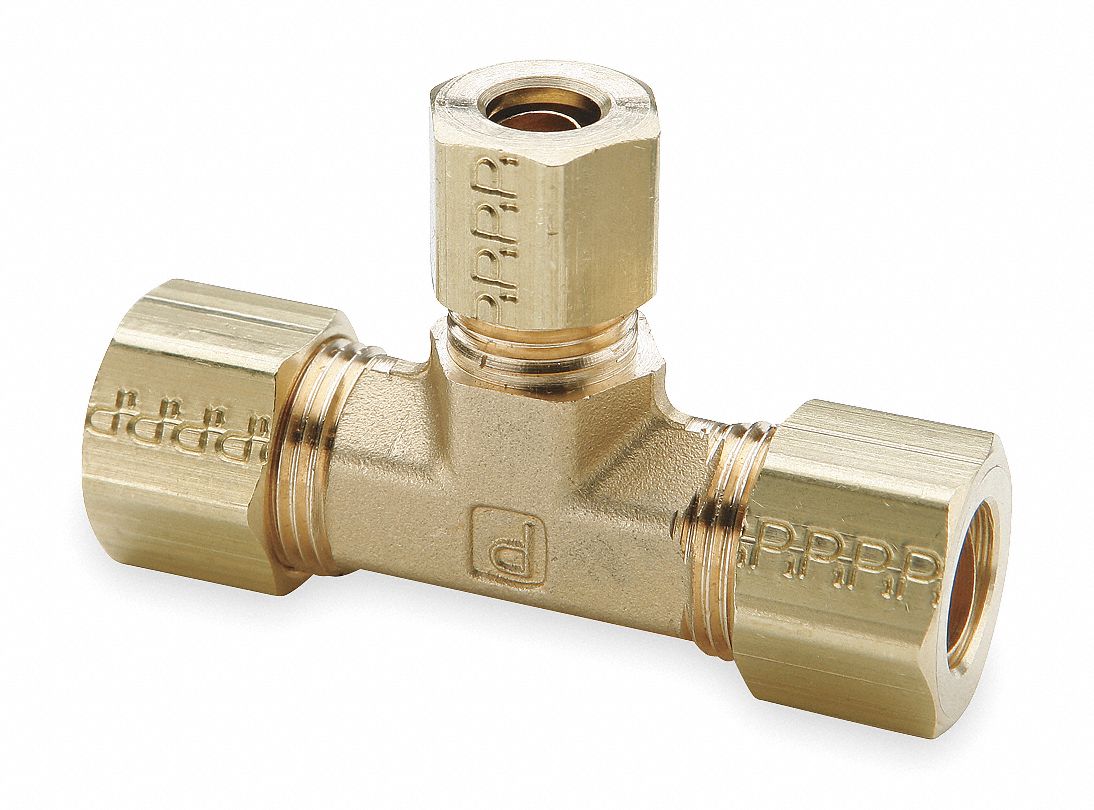 PARKER Union Tee, 3/8 in x 3/8 in x 1/4 in Tube Size, Metal, PK 10