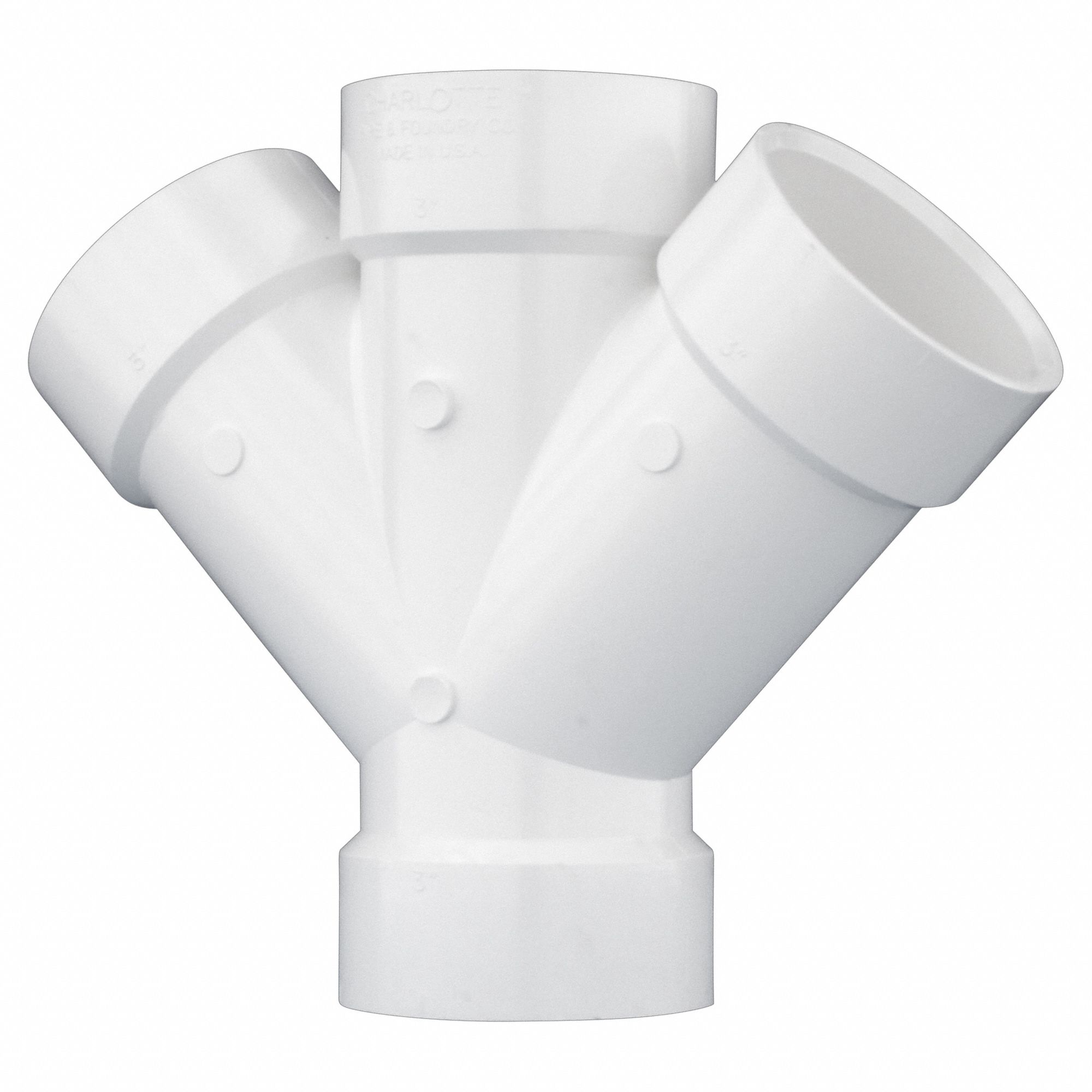 GRAINGER APPROVED PVC Double Wye, Hub, 3 in Pipe Size Pipe Fitting
