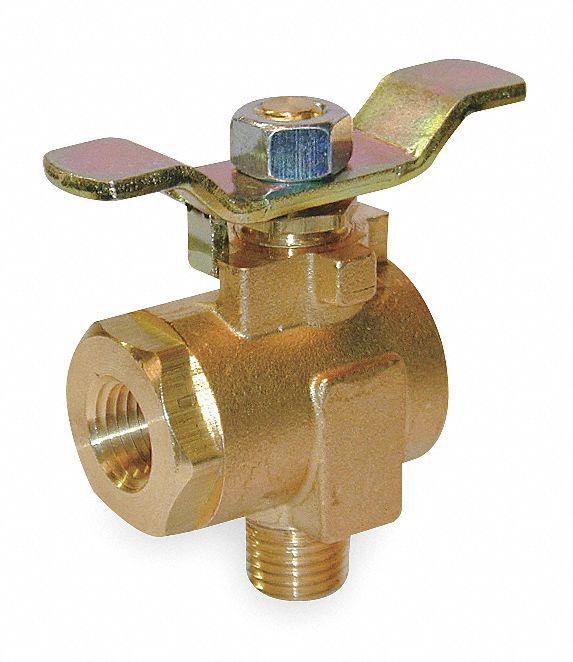 GRAINGER APPROVED Ball Valve, Brass, Angle, 2Piece, Pipe Size 1/4 in