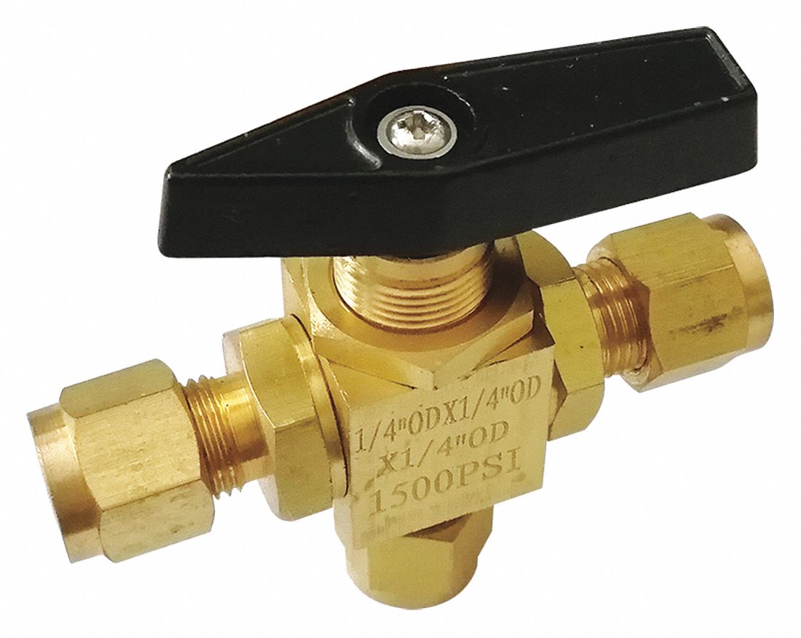GRAINGER APPROVED Ball Valve, Brass, Inline, 2Piece, Pipe Size 1/4