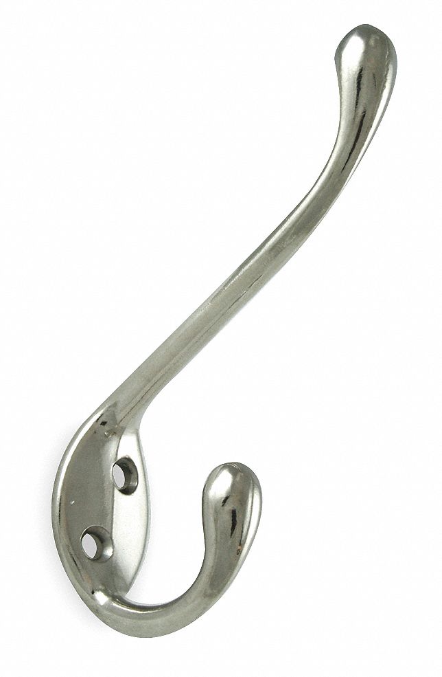 GRAINGER APPROVED Screw Mount Coat/Hat Hook, 2 Hook(s), Zinc, 1 EA 1XNG11XNG1 Grainger
