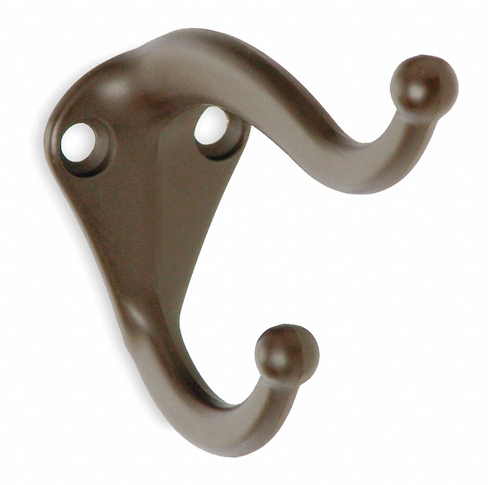 GRAINGER APPROVED Screw Mount Coat/Hat Hook, 2 Hook(s), Zinc, 1 EA 1XNH21XNH2 Grainger