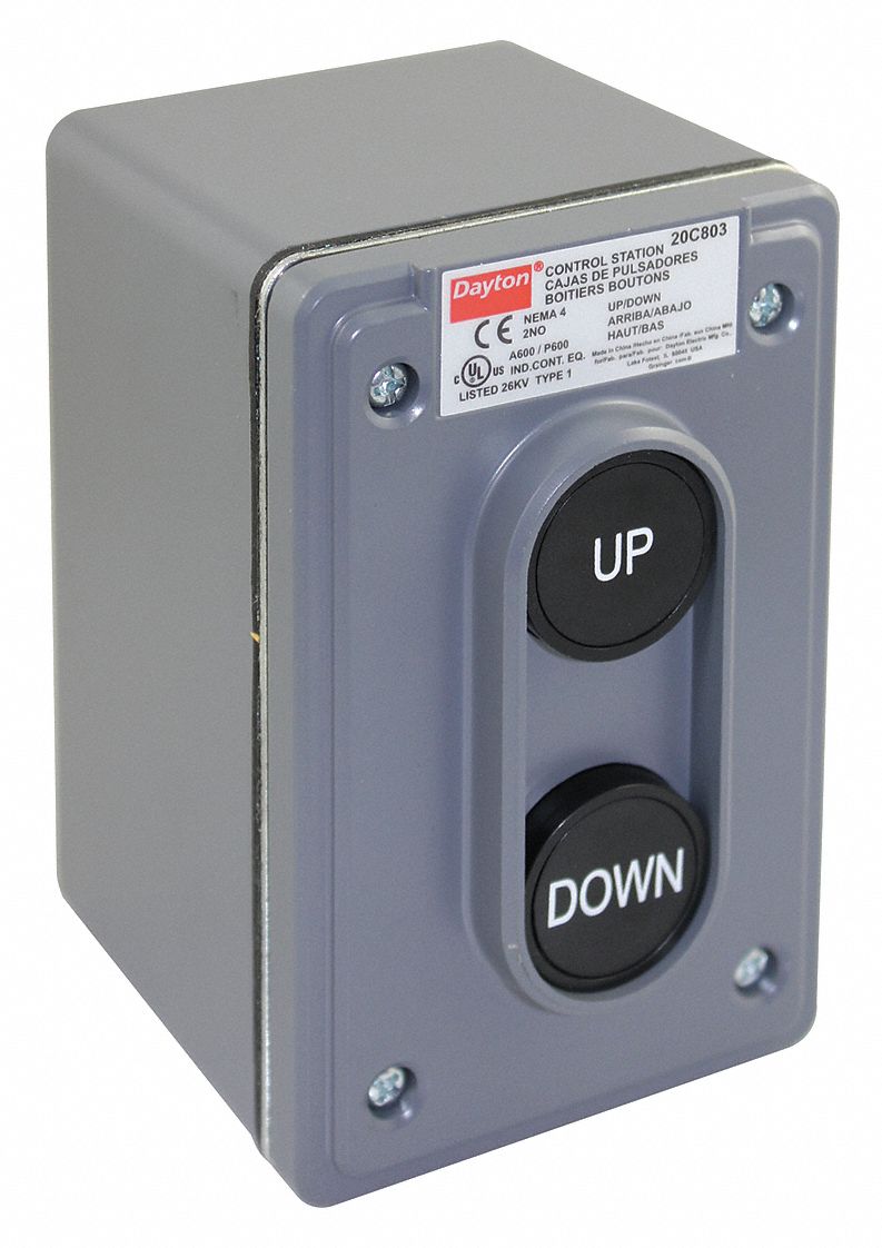 DAYTON Push Button Control Station, 2NO, Up/Down, Push Button/Push
