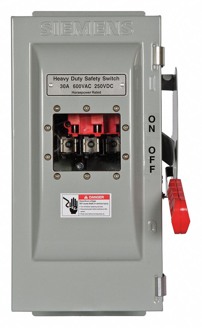 SIEMENS Safety Switch, 1 NEMA Enclosure Type, 30 Amps AC, 20 HP 600VAC HP 20RC96HF361JW