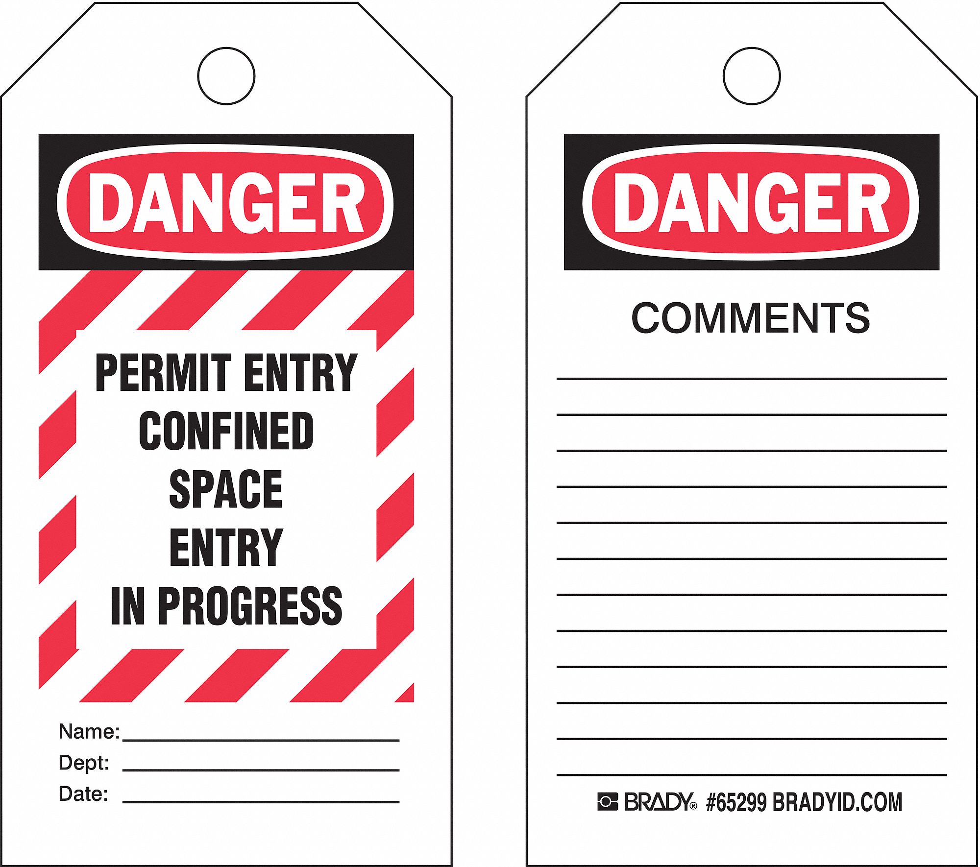 Economy PolyesterDanger Permit Entry Confined Space, Danger Tag 5-1/2