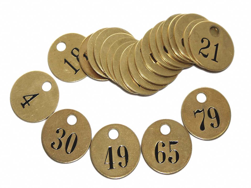 GRAINGER APPROVED PreNumbered Tag, Material Brass, Color Yellow, Width
