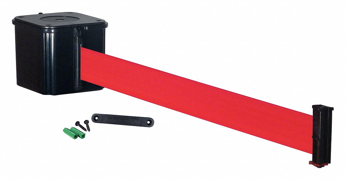 RETRACTABELT Wall Mounted Retractable Belt Barrier, Red 20YU63