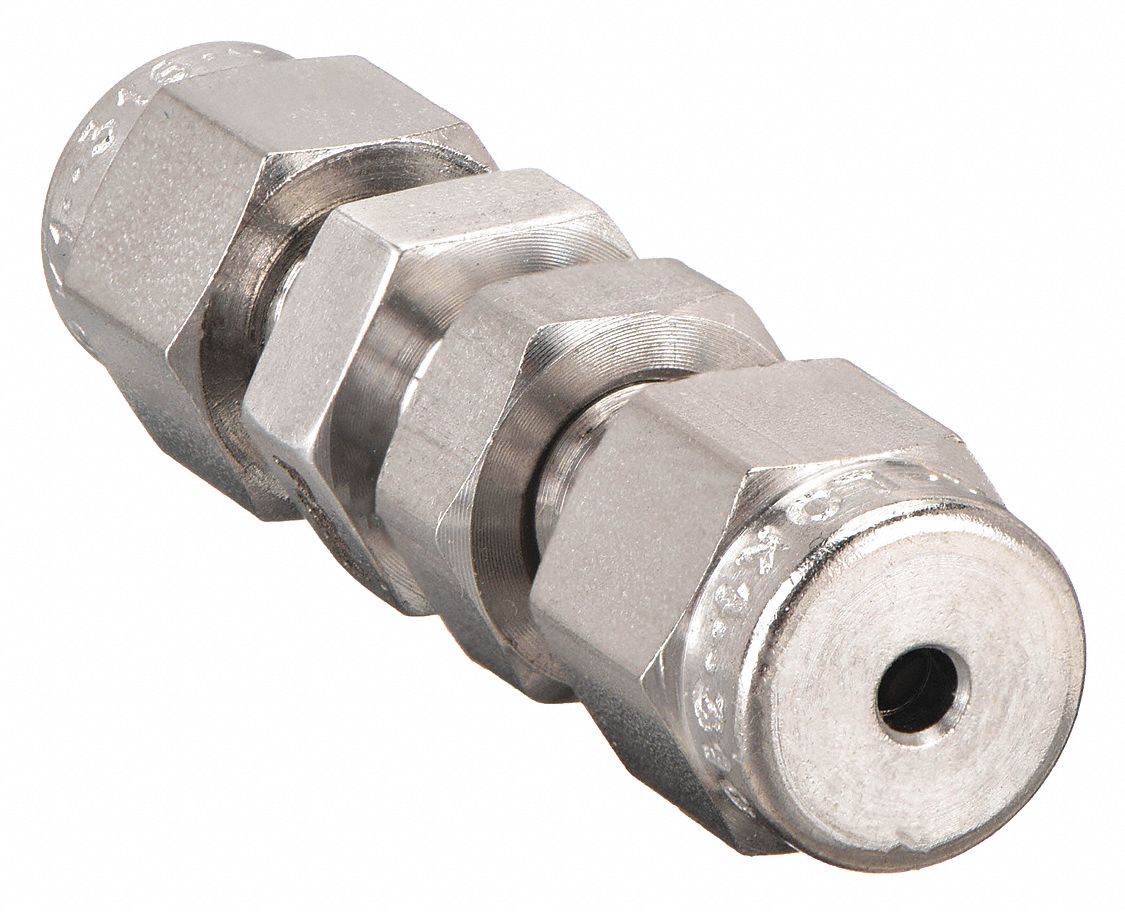 PARKER Bulkhead Connector, 1/16" Tube Size, 1/16" Pipe Size Pipe