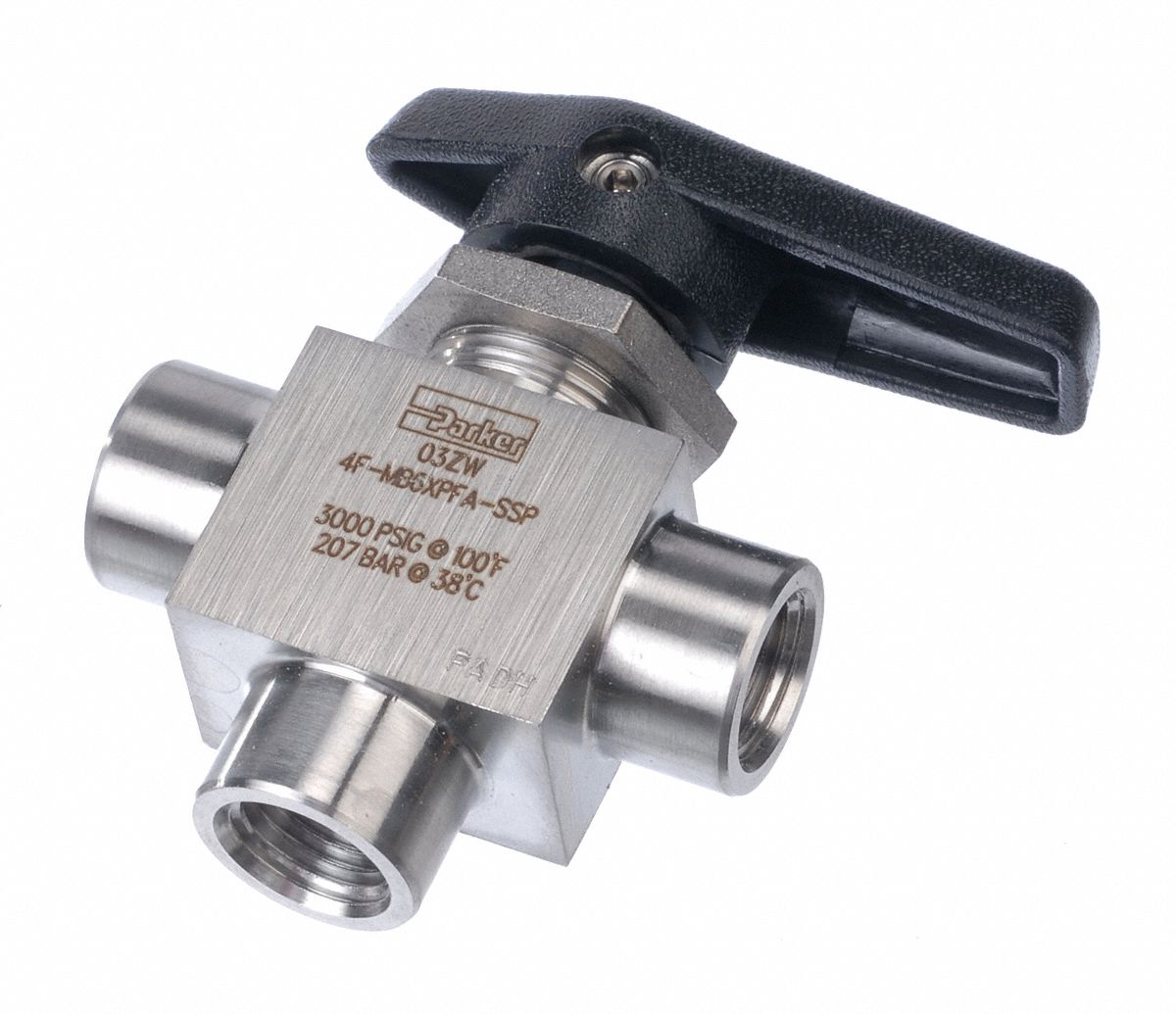 PARKER Ball Valve, 316 Stainless Steel, 3-Way, 1-Piece, Pipe Size 1/4