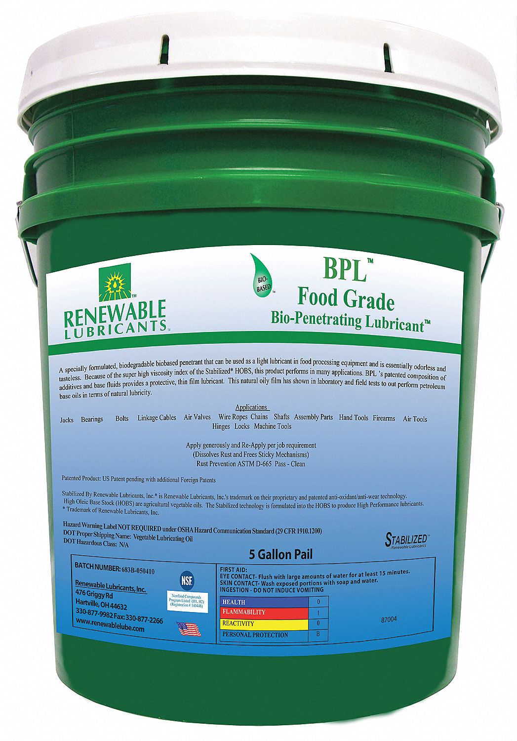 RENEWABLE LUBRICANTS Lubricant, 0°F to 280°F, Vegetable Oil