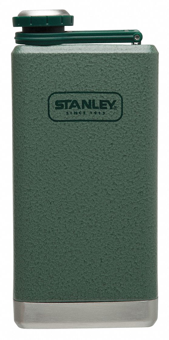 STANLEY Flask, 8 oz Hammertone Green Stainless Steel, Plastic 21EL49