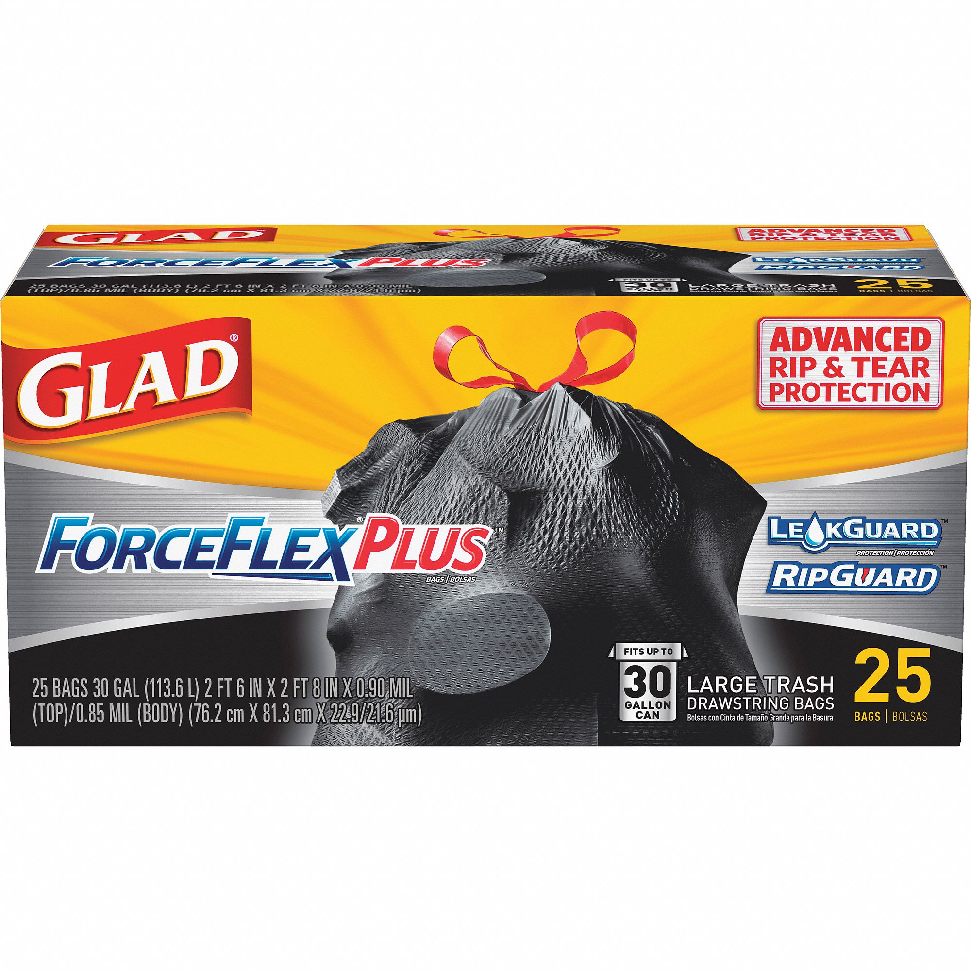 GLAD Trash Bag, 30 gal., LLDPE, Coreless Roll, Black, PK 25 21GP17